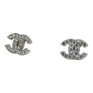 Chanel CC Logo Stud Earrings Silver Metal
